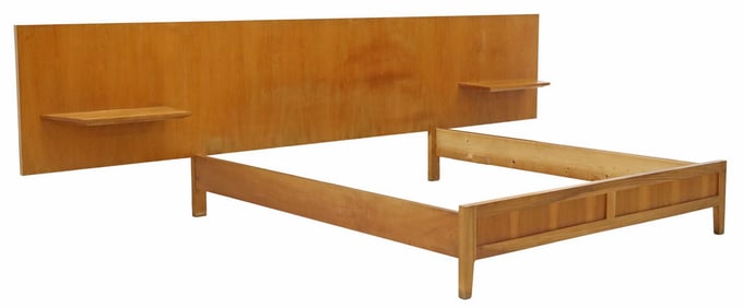 ITALIAN MID-CENTURY MODERN TEAK EXTENDED HEADBOARD BED, 140.5"L
