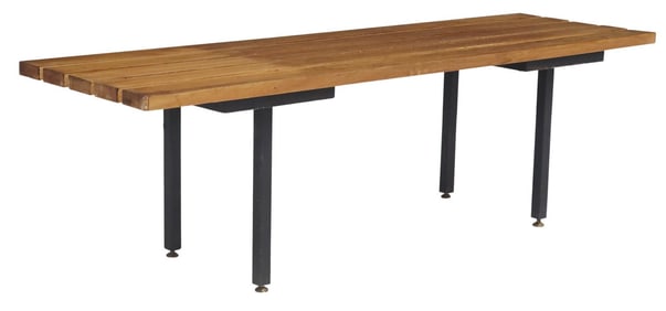 ITALIAN MID-CENTURY MODERN SLATTED WOOD & STEEL BENCH