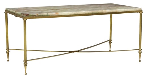 FRENCH RECTANGULAR ONYX-TOP BRASS COFFEE TABLE