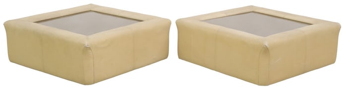 (2) ITALIAN MODERN MIRROR-TOP LEATHER COCKTAIL TABLES
