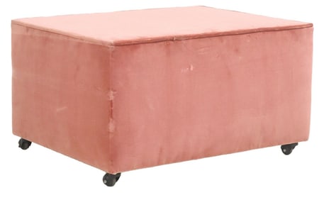 PINK VELVET UPHOLSTERED RECTANGULAR OTTOMAN OR FOOTSTOOL
