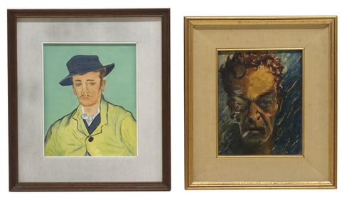 (2) FRAMED MALE PORTRAIT PAINTINGS, 1 AFTER VINCENT VAN GOGH