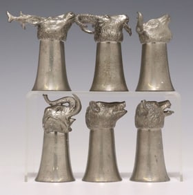(6) PEWTER GAME ANIMAL STIRRUP CUPS