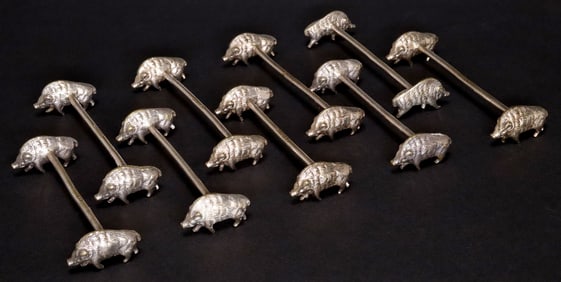 (9) ARGENTOR SILVERPLATE WILD BOAR KNIFE RESTS