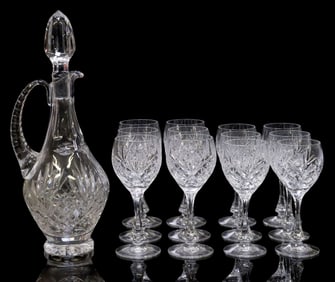 (13) FRENCH ETZEL CRYSTAL WINE GLASSES & CARAFE
