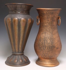 (2) VINTAGE GADROONED COPPER & CAST COMPOSITE UMBRELLA STICK STANDS