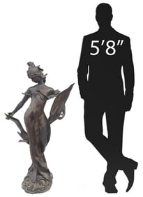 ART NOUVEAU STYLE BRONZE GARDEN SCULPTURE AFTER E. ROSSI, 45"H