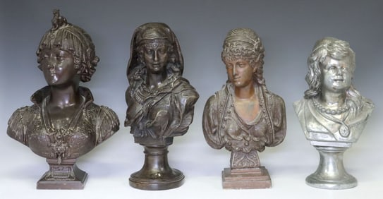 (4) ORIENTALIST PATINATED METAL FEMALE BUSTS, 1 AFTER CERIBELLI (1841-1918)