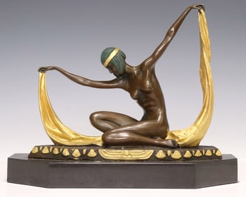AFTER CLAUDE MIRVAL ART DECO STYLE BRONZE SCULPTURE EGYPTIAN DANCER
