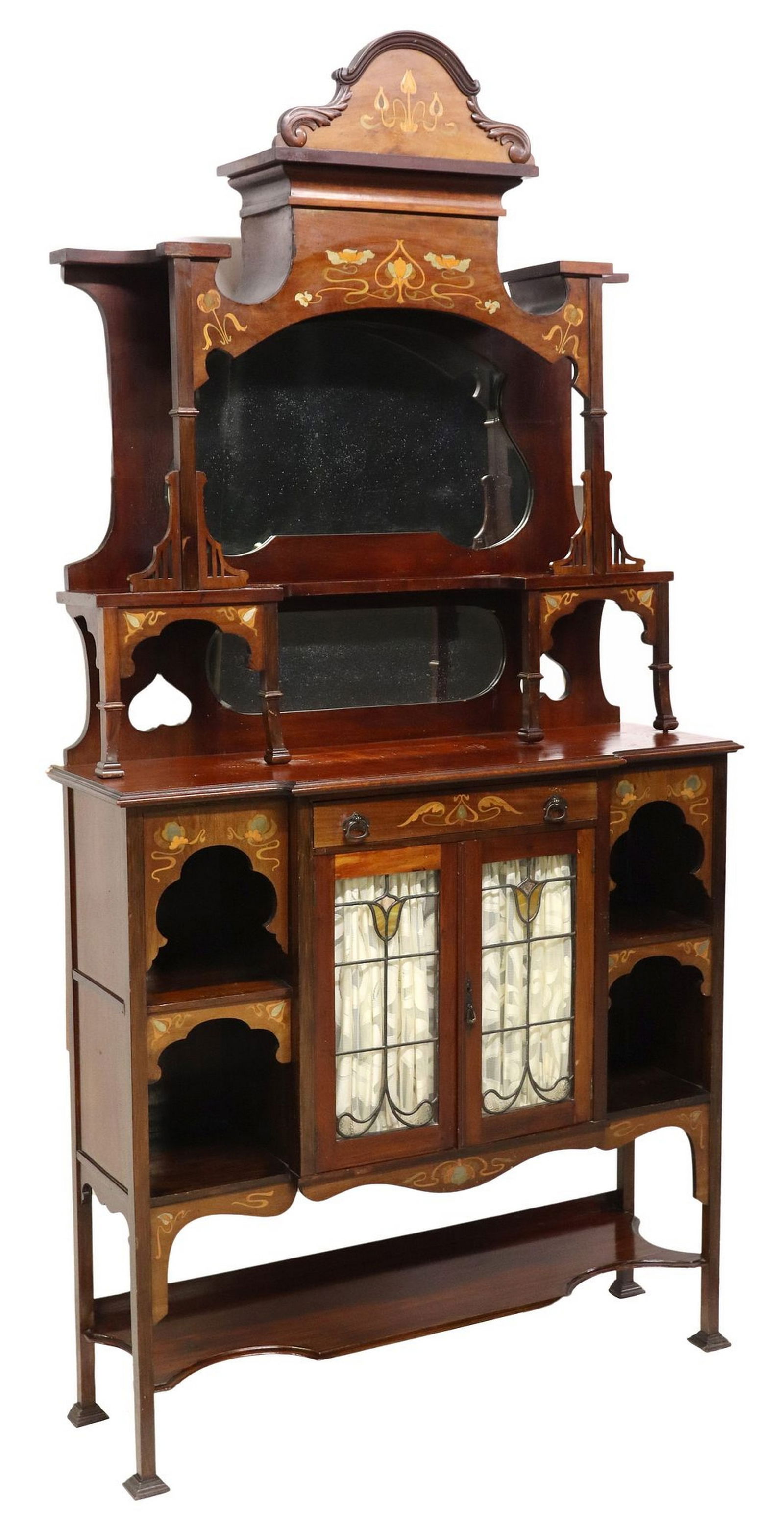 BRITISH ART NOUVEAU INLAID MAHOGNAY SIDEBOARD (1 of 6)