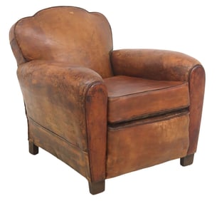 FRENCH ART DECO COGNAC LEATHER CLUB CHAIR