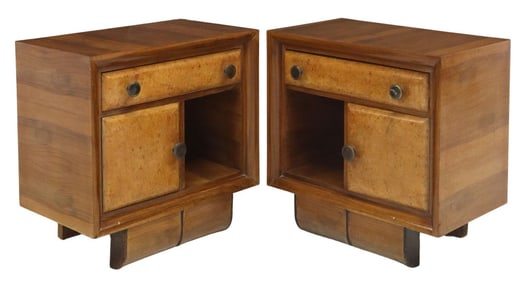(2) ITALIAN ART DECO WALNUT BEDSIDE CABINETS