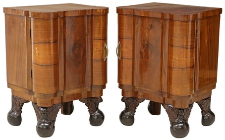 (2) ITALIAN ART DECO WALNUT BEDSIDE CABINETS