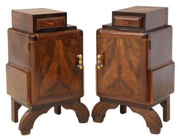 (2) ITALIAN ART DECO WALNUT BEDSIDE CABINETS