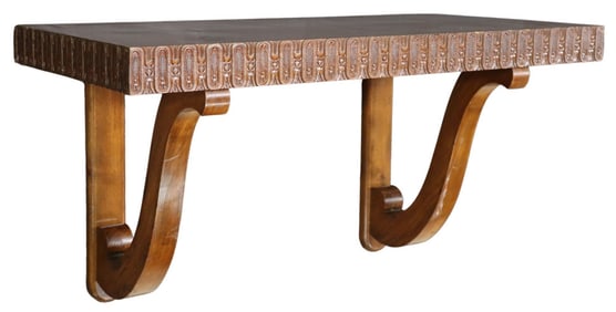 SPANISH CARVED WALNUT WALL-MOUNTED CONSOLE TABLE