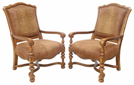 (2) SCHNADIG 'MIDDLETON MANOR' LEOPARD PRINT UPHOLSTERED ARMCHAIRS