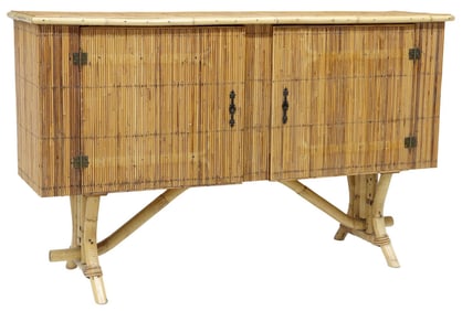 AUDOUX-MINET (ATTRIB) FRENCH MODERN SPLIT BAMBOO SIDEBOARD