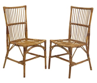 (2) ITALIAN MODERN BAMBOO & RATTAN SLATTED SEAT SIDE CHAIRS