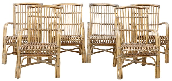 (6) VINTAGE ITALIAN BAMBOO & RATTAN ARMCHAIRS