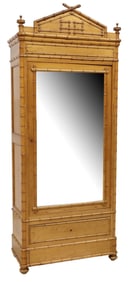 FRENCH PINE FAUX BAMBOO MIRRORED ARMOIRE