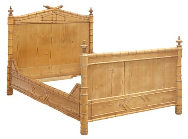 FRENCH PINE & TURNED FAUX BAMBOO BED