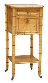 FRENCH PINE & FAUX BAMBOO MARBLE-TOP NIGHTSTAND