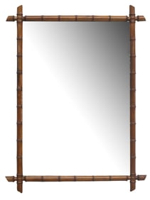 FRENCH TURNED WOOD FAUX BAMBOO MIRROR, 47" X 34.5"
