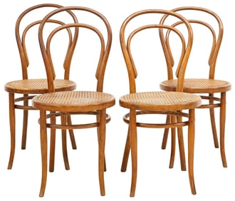 (4) AUSTRIAN THONET BENTWOOD & CANE SEAT BISTRO CHAIRS
