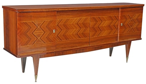 FRENCH MID-CENTURY MODERN MATCHED VENEER ROSEWOOD SIDEBOARD