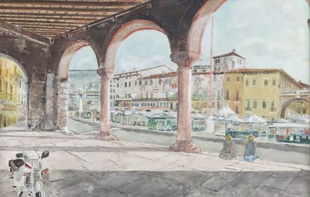 FRAMED ACRYLIC PAINTING STREET MARKET, VENICE, ITALY