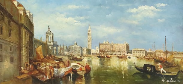 FRAMED ITALIAN LANDSCAPE PAINTING SIGNED T. GLENN, 'VENICE'