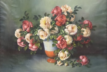 MARIO SALIMBENI (1874-1942) PAINTING STILL LIFE VASE OF ROSES