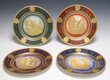 (4) ITALIAN LONGO PARCEL-GILT PORCELAIN FOUR SEASONS CHARGERS