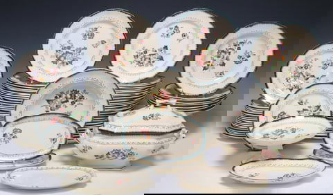 (90) FRENCH LONGWY 'SHANGHAI' FAIENCE PARTIAL DINNER SERVICE