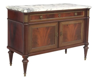 FRENCH LOUIS XVI STYLE MARBLE-TOP MAHOGANY BUFFET