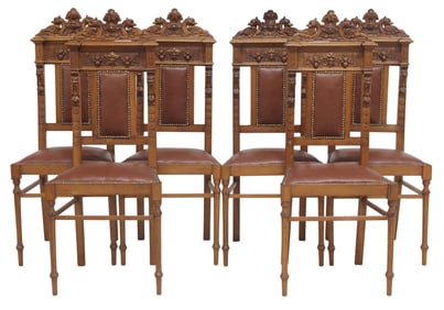 (6) ITALIAN RENAISSANCE REVIVAL CARVED & UPHOLSTERED SIDE CHAIRS