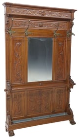 ITALIAN RENAISSANCE REVIVAL CARVED WALNUT HALL TREE