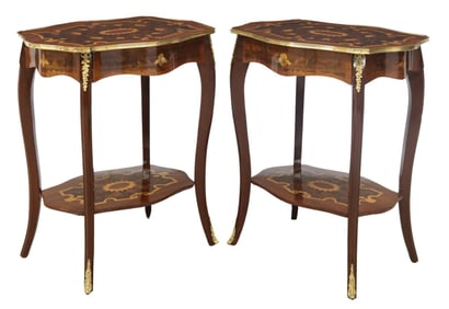 (2) FRENCH LOUIS XV STYLE MARQUETRY SIDE TABLES