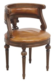 ITALIAN CARVED LEATHER-UPHOLSTERED LIBRARY CHAIR