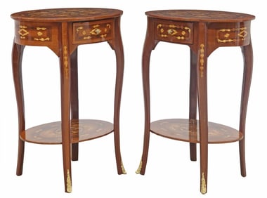 (2) FRENCH LOUIS XV STYLE MARQUETRY SIDE TABLES
