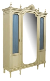 FRENCH LOUIS XVI STYLE PAINTED & MIRRORED ARMOIRE, 98"H