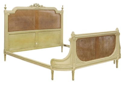 FRENCH LOUIS XVI STYLE PAINTED & CANED BED