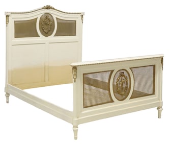 FRENCH LOUIS XVI STYLE PARCEL-GILT & PAINTED BED