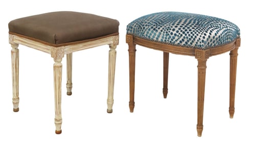 (2) FRENCH LOUIS XVI STYLE UPHOLSTERED STOOLS