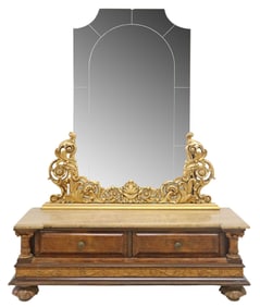 ITALIAN EMPIRE REVIVAL FIGURED WALNUT MIRRORED DRESSING TABLE