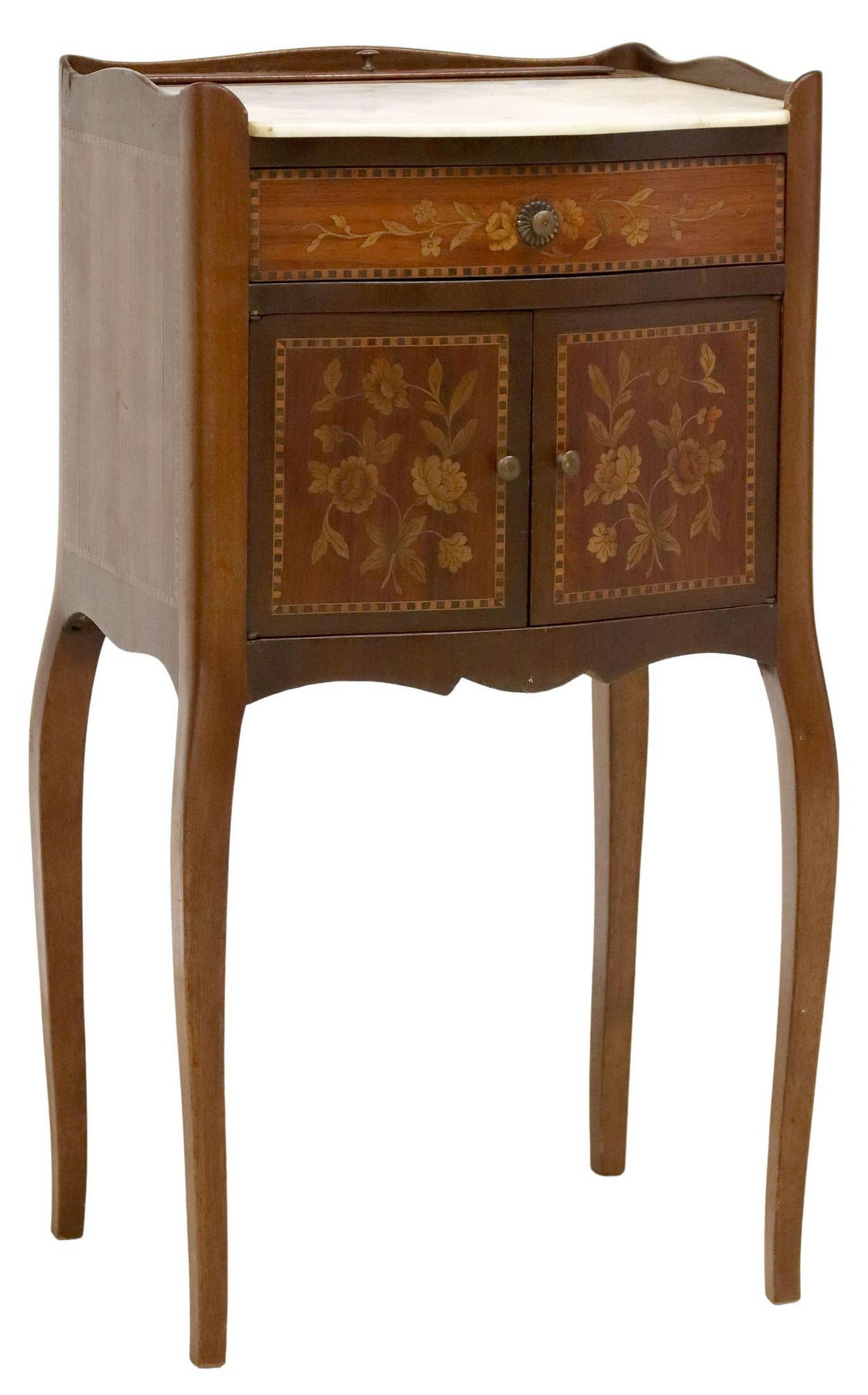 FRENCH LOUIS XV STYLE MARBLE-TOP BEDSIDE CABINET (1 of 8)