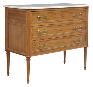 FRENCH LOUIS XVI STYLE MARBLE-TOP MAHOGANY COMMODE