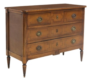 FRENCH LOUIS XVI STYLE PARQUETRY INLAID COMMODE