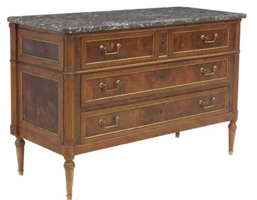 FRENCH LOUIS XVI STYLE BRASS-MOUNTED MAHOGANY COMMODE