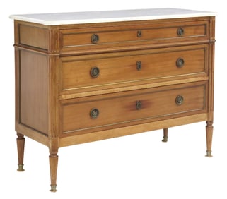 FRENCH LOUIS XVI STYLE MARBLE-TOP MAHOGANY COMMODE